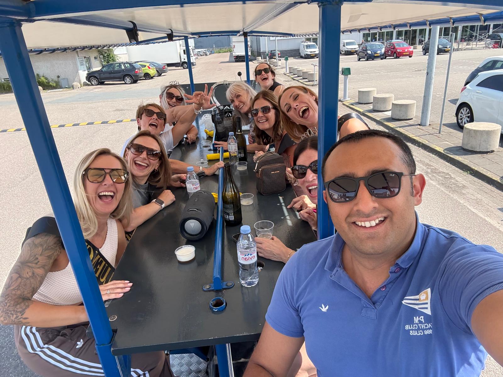 Beer bike group having fun in Amsterdam