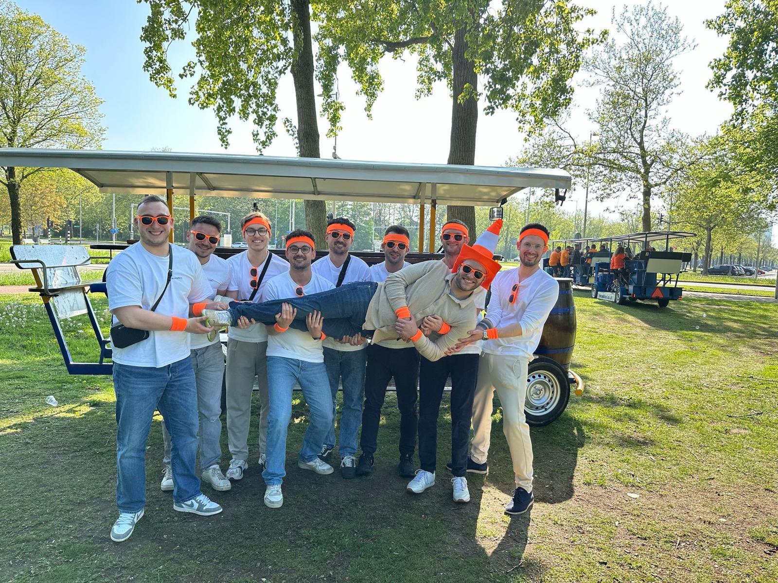 Stag do group with the beer bike